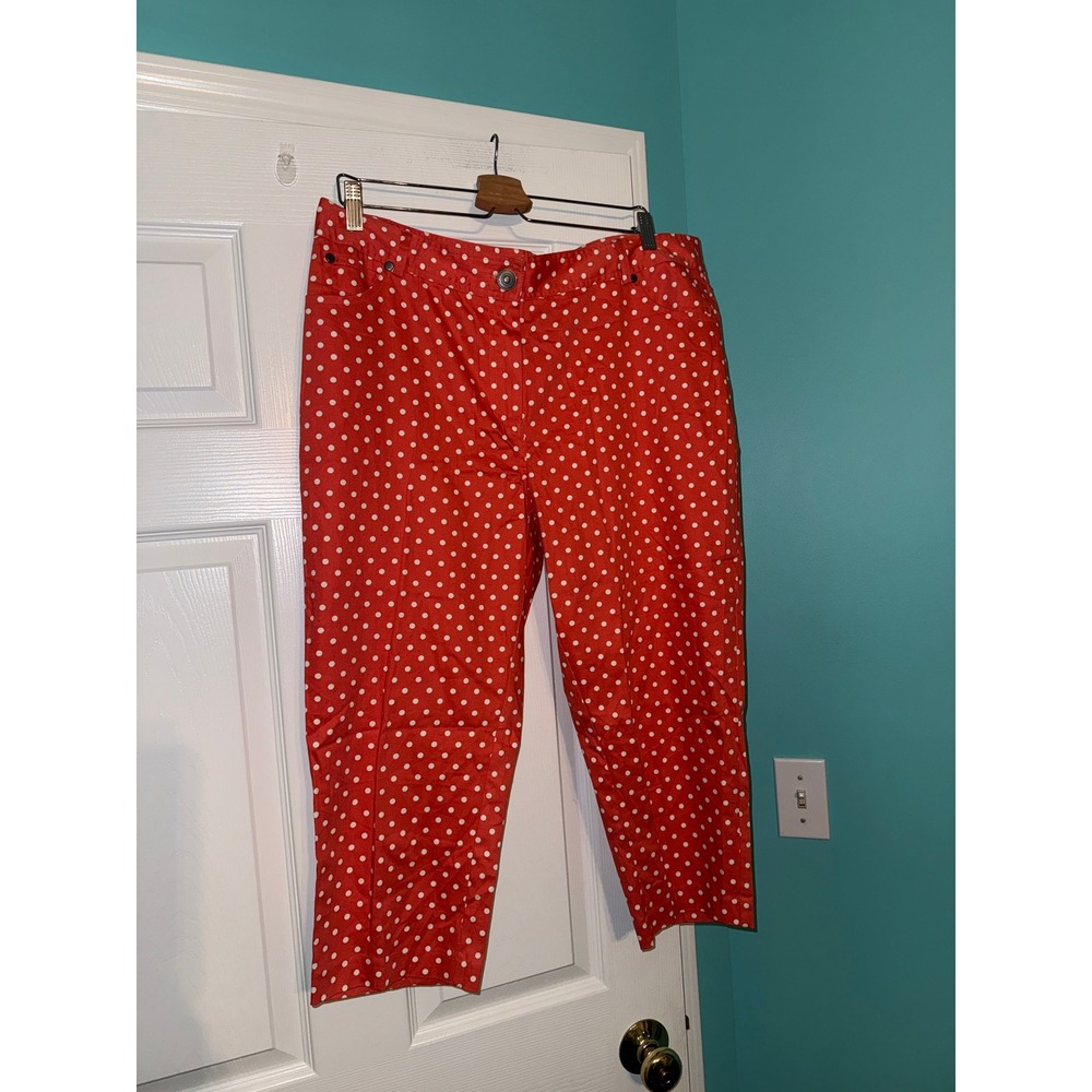 Verve Blues Red Polka Dot Cropped Pants Capris Womens 16 Stretch Cotton